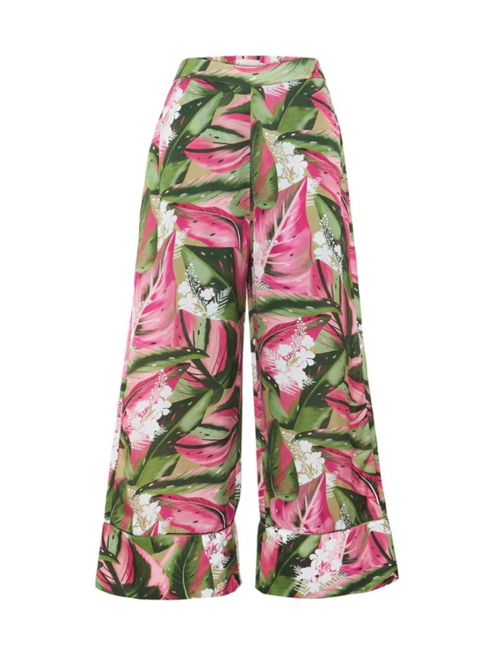 Verandah Pants Wide Leg Satin Tropical Monstera Print Bemberg NWT New Plus XXL